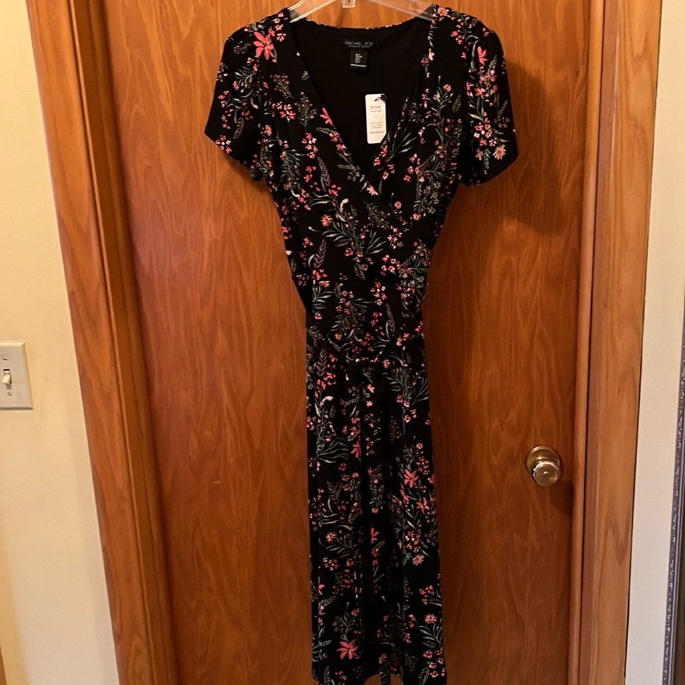 Rachel Zoe black floral faux wrap dress